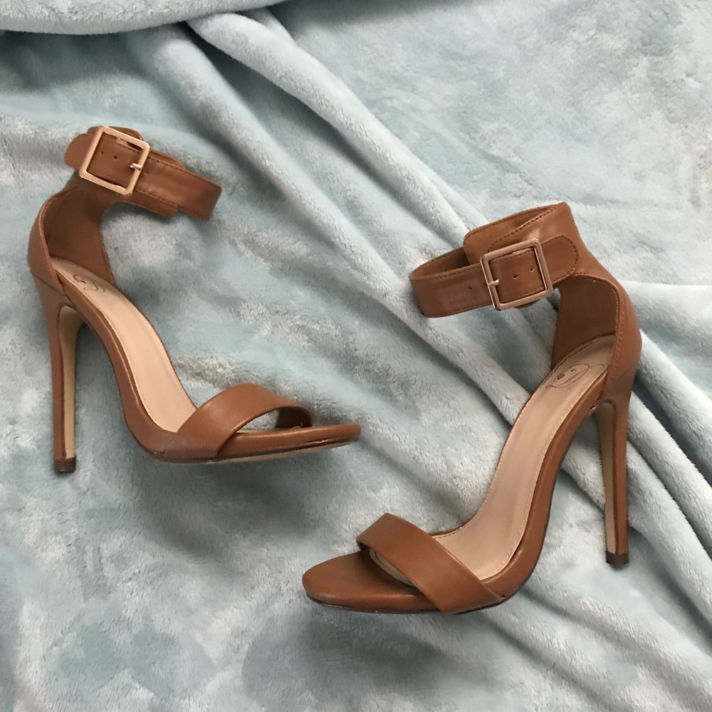 Tan Ankle Strap Stiletto High Heels